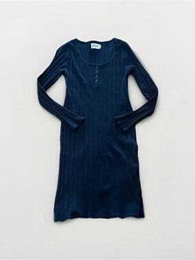 Pact Rib-Fit Henley Dress Black Size M Organic Cotton Minimalist Bodycon Midi